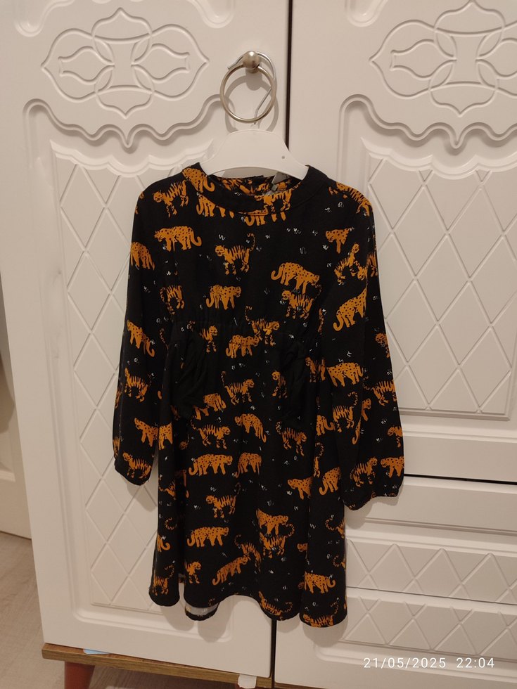 siyah Leopar Desenli Kız Elbise - Görsel 5