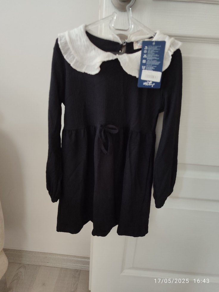 Uzun Kollu Siyah Kız Çocuk Elbise - Görsel 2