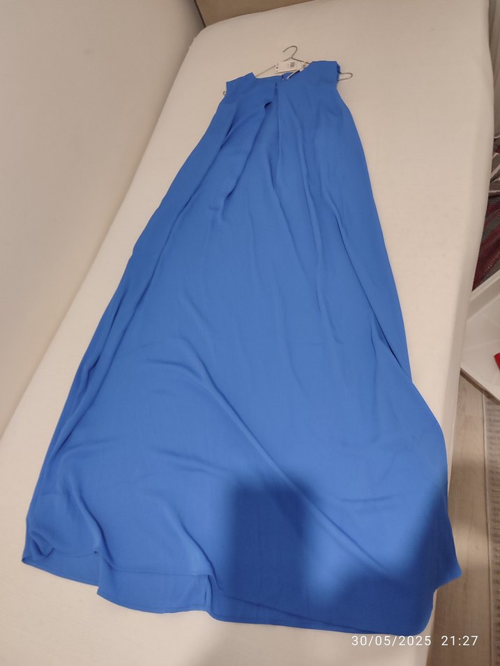 Mavi Drapeli Uzun Kadın Elbise - Görsel 4