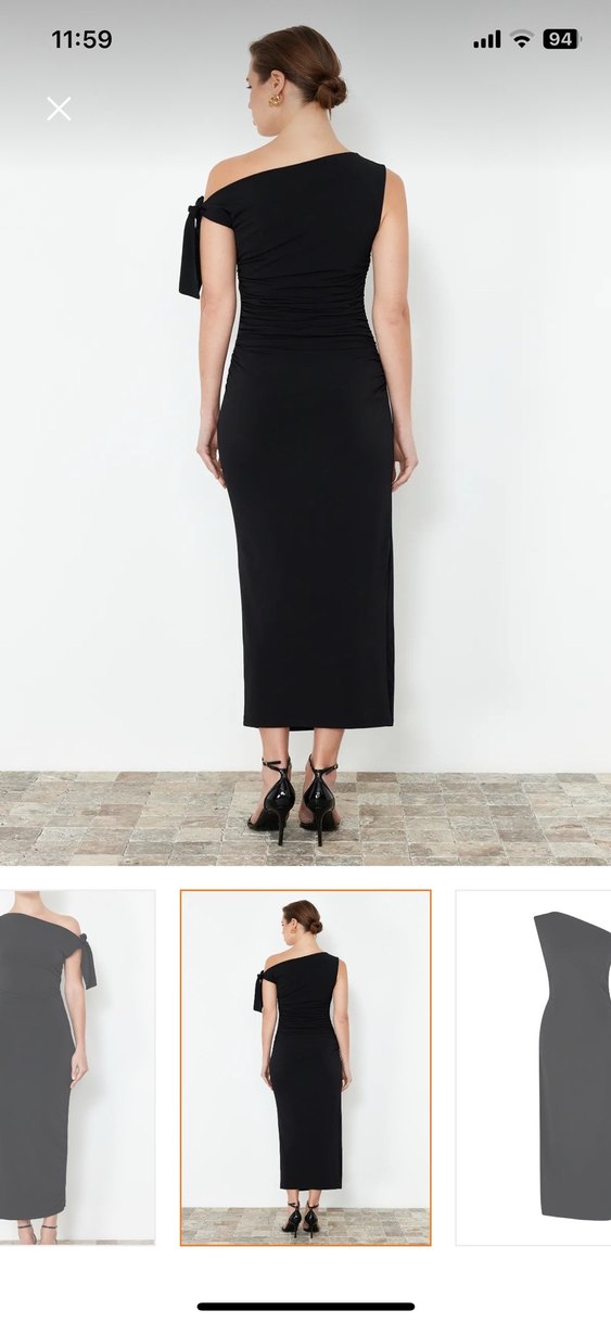 Siyah Uzun tek omuz Elbise - Görsel 4