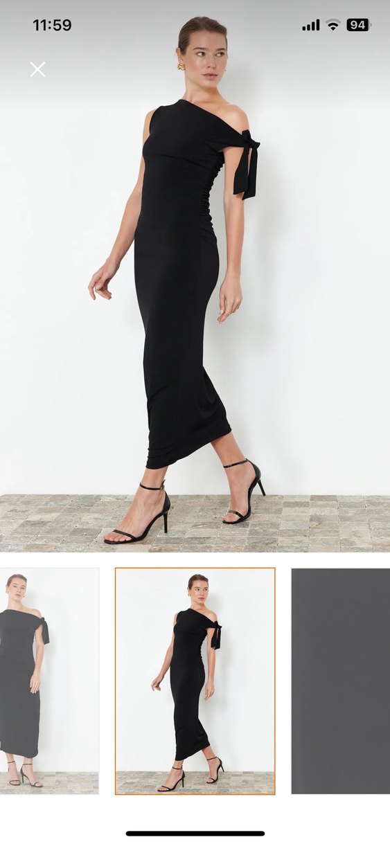 Siyah Uzun tek omuz Elbise - Görsel 3