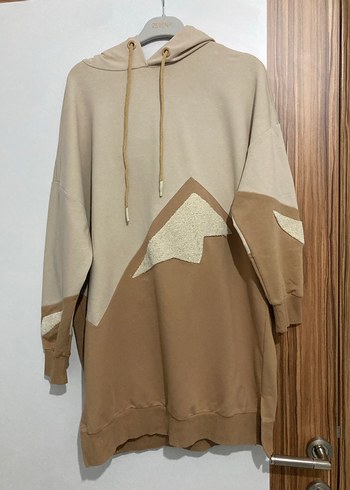 Kahverengi Kapüşonlu Süet Kadın Sweatshirt tunik