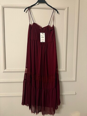 xs Beden bordo Renk Zara Elbise