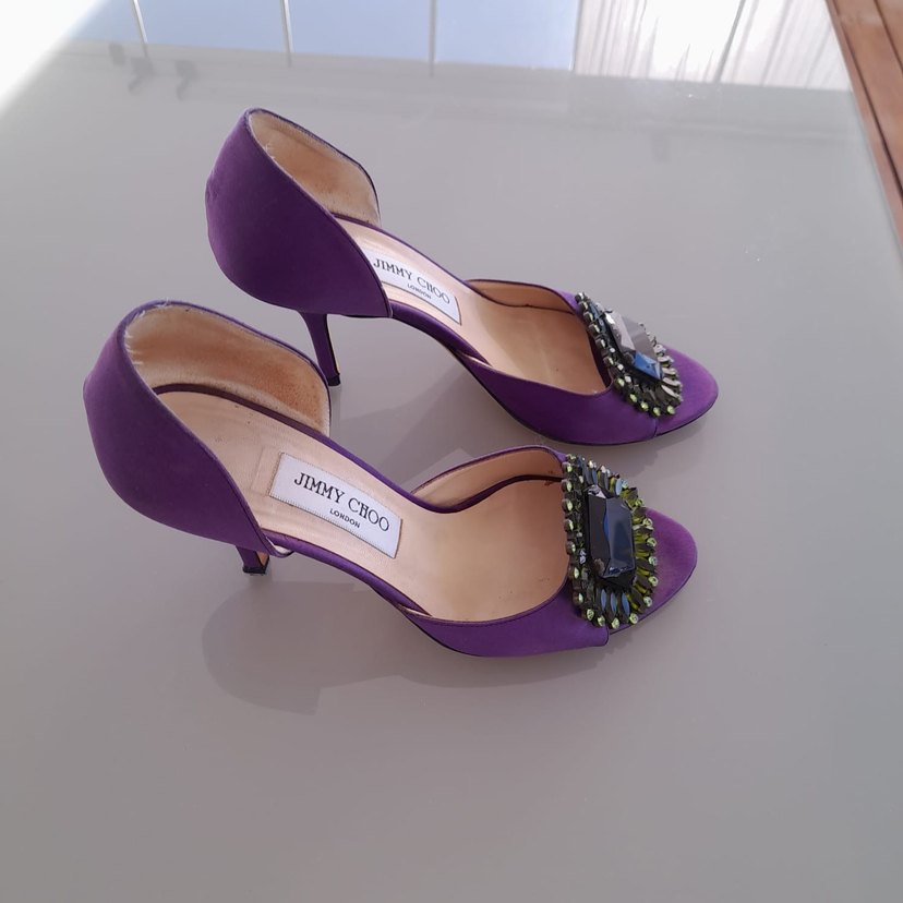 Mor Parlak saten Jimmy Choo Topuklu Kadın Ayakkabı - Görsel 2