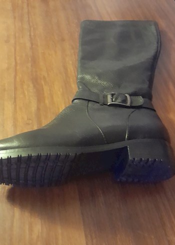 Kadın Siyah Deri Dizüstü Tokalı Bot - Görsel 4