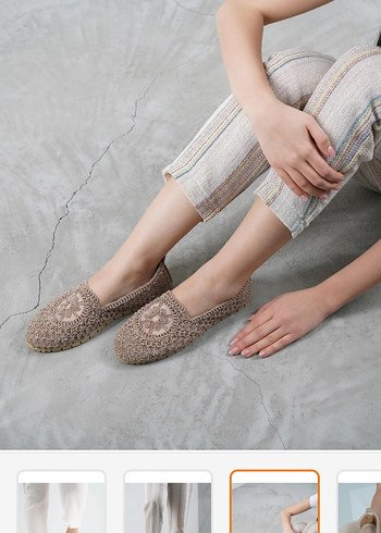 Bej Nakışlı hasır Bohem Dolgu Topuklu babet - Görsel 3