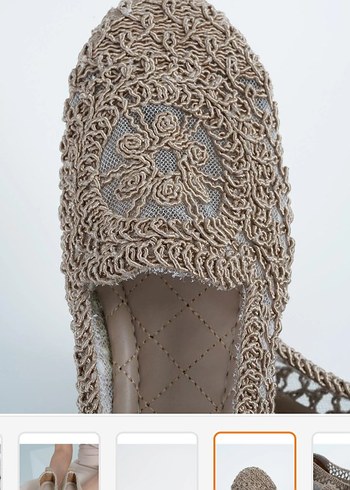 Bej Nakışlı hasır Bohem Dolgu Topuklu babet - Görsel 5