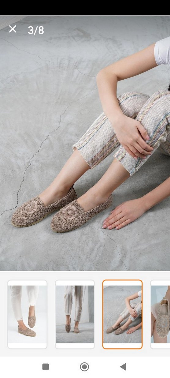 Bej Nakışlı hasır Bohem Dolgu Topuklu babet - Görsel 3