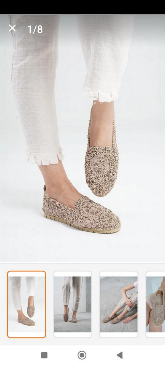 Bej Nakışlı hasır Bohem Dolgu Topuklu babet - Görsel 2