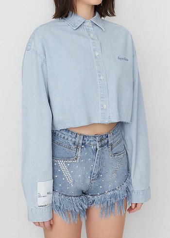 X Sagaza Studio Mavi Nakış Detaylı Denim Gömlek - Görsel 2