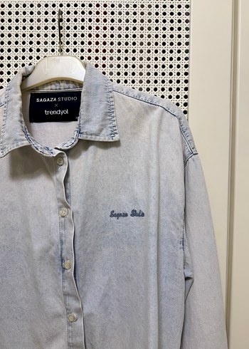 X Sagaza Studio Mavi Nakış Detaylı Denim Gömlek - Görsel 4