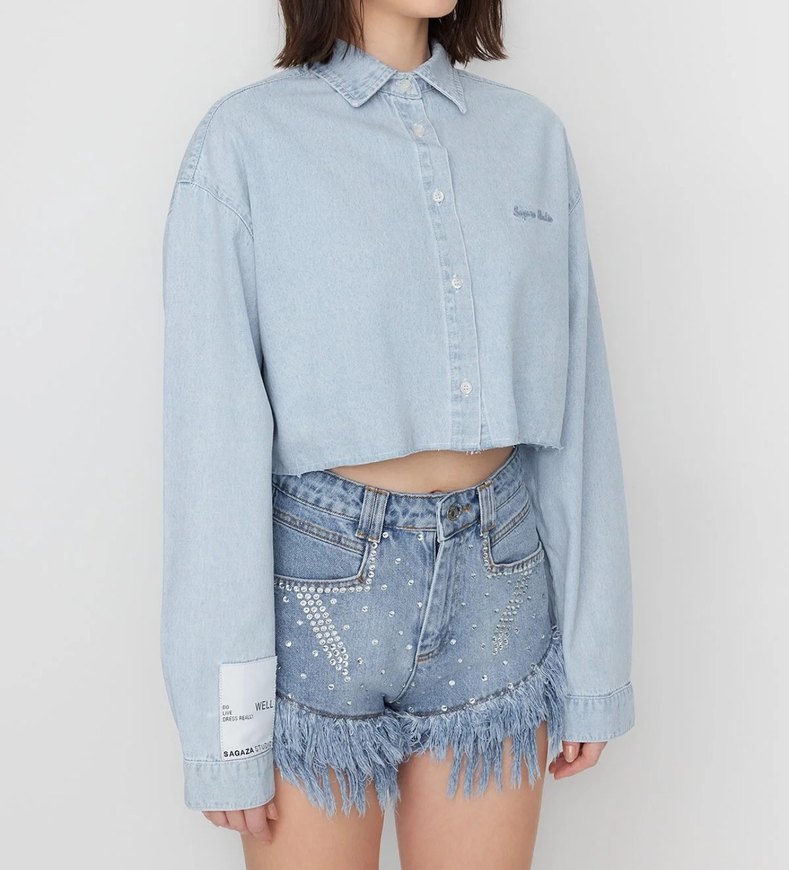 X Sagaza Studio Mavi Nakış Detaylı Denim Gömlek - Görsel 2