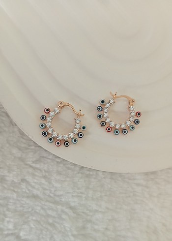 Diğer Boncuk Detaylı Mini Renkli Çelik Halka Küpe