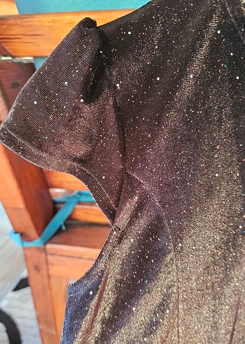 Siyah Parlak Kısa Kollu Elbise - Görsel 3