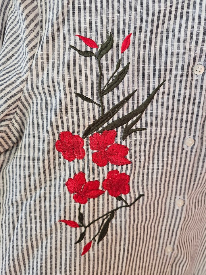 Nakışlı Düğmeli Gri Kadın Gömlek - Görsel 2