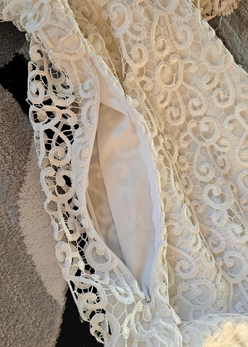 Dantel Detaylı Beyaz Bohem Midi Elbise - Görsel 7