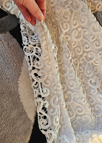 Dantel Detaylı Beyaz Bohem Midi Elbise - Görsel 8