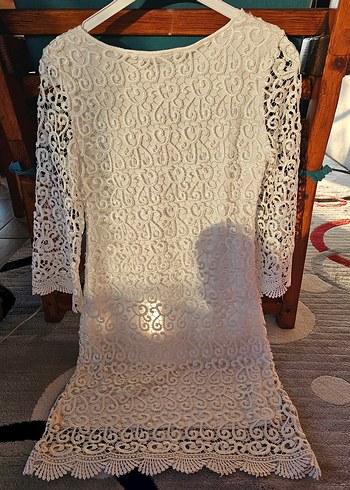 Dantel Detaylı Beyaz Bohem Midi Elbise - Görsel 4