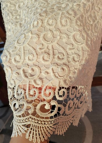 Dantel Detaylı Beyaz Bohem Midi Elbise - Görsel 6