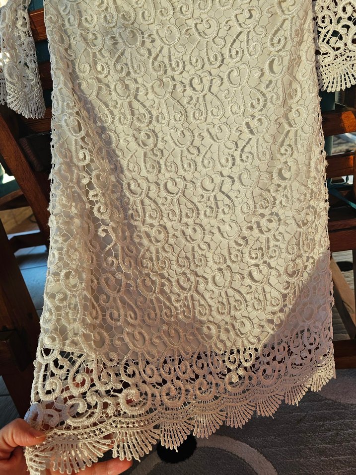 Dantel Detaylı Beyaz Bohem Midi Elbise - Görsel 5