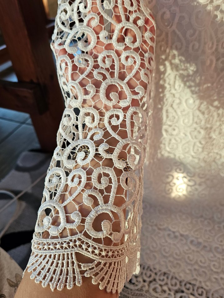 Dantel Detaylı Beyaz Bohem Midi Elbise - Görsel 2