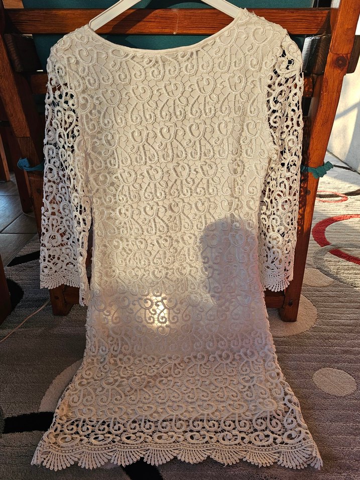 Dantel Detaylı Beyaz Bohem Midi Elbise - Görsel 4