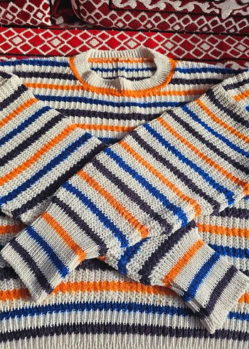 Çizgili Bohem Kadın Triko Kazak - Görsel 2