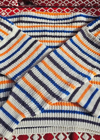 Çizgili Bohem Kadın Triko Kazak - Görsel 3