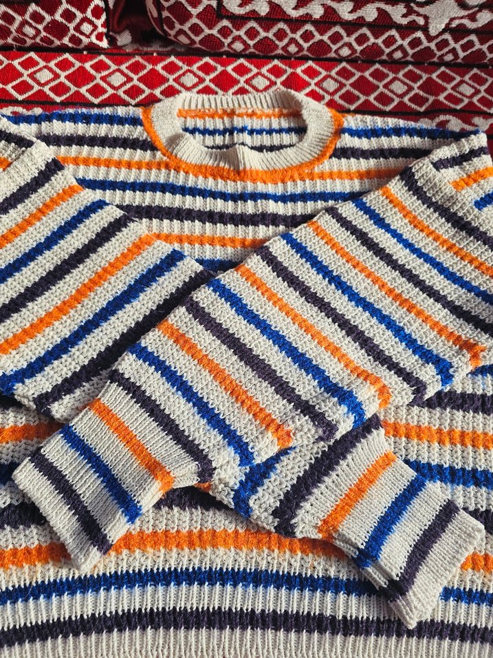 Çizgili Bohem Kadın Triko Kazak - Görsel 2