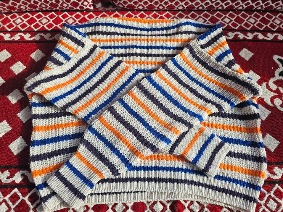 Çizgili Bohem Kadın Triko Kazak - Görsel 3