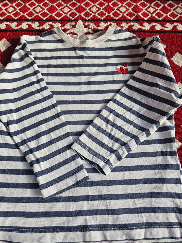 Nakışlı Çizgili Kız Çocuk Uzun Kollu Tişört - Görsel 4