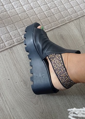 37 Beden siyah Renk deri Platform Topuklu Kadın Ayakkabı arkası lastikli