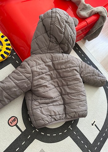9-12 Ay Beden gri Renk Kapüşonlu Erkek bebek Gri Mont