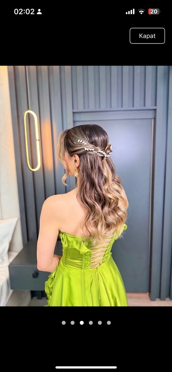 Yeşil Drapeli Uzun Straplez Kadın Elbise - Görsel 4