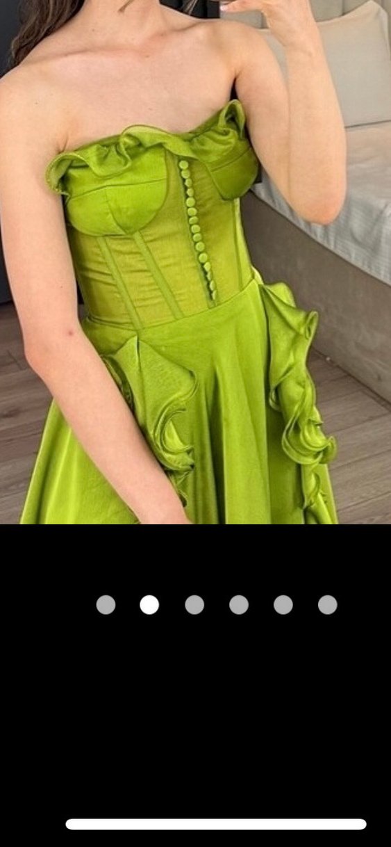Yeşil Drapeli Uzun Straplez Kadın Elbise - Görsel 2