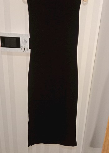 Boncuk Detaylı Siyah Uzun Triko Elbise - Görsel 2