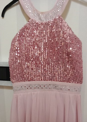 Pembe Payetli Uzun Abiye Elbise - Görsel 7