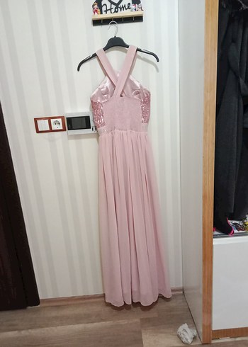 Pembe Payetli Uzun Abiye Elbise - Görsel 2