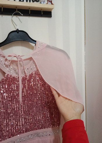 Pembe Payetli Uzun Abiye Elbise - Görsel 6