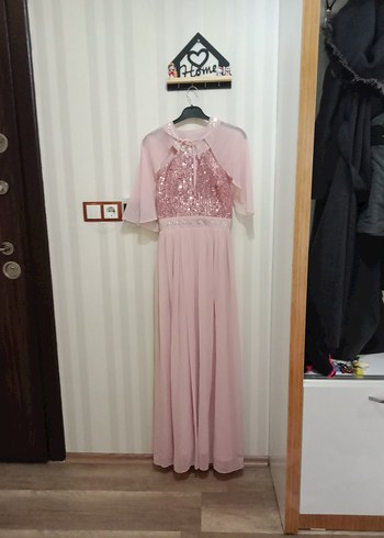 Pembe Payetli Uzun Abiye Elbise - Görsel 3