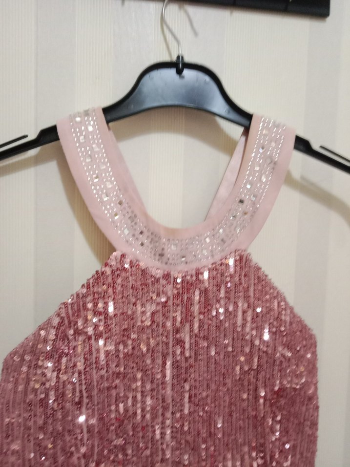 Pembe Payetli Uzun Abiye Elbise - Görsel 5