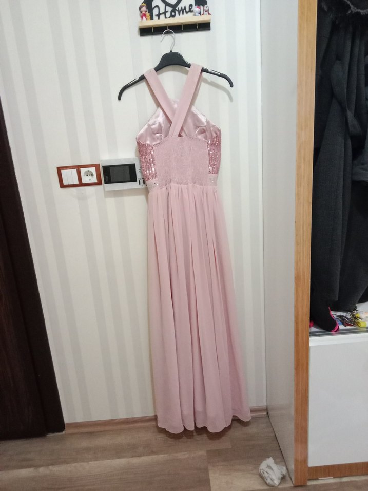 Pembe Payetli Uzun Abiye Elbise - Görsel 2