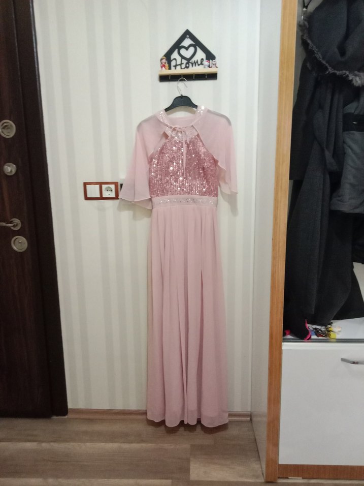 Pembe Payetli Uzun Abiye Elbise - Görsel 3