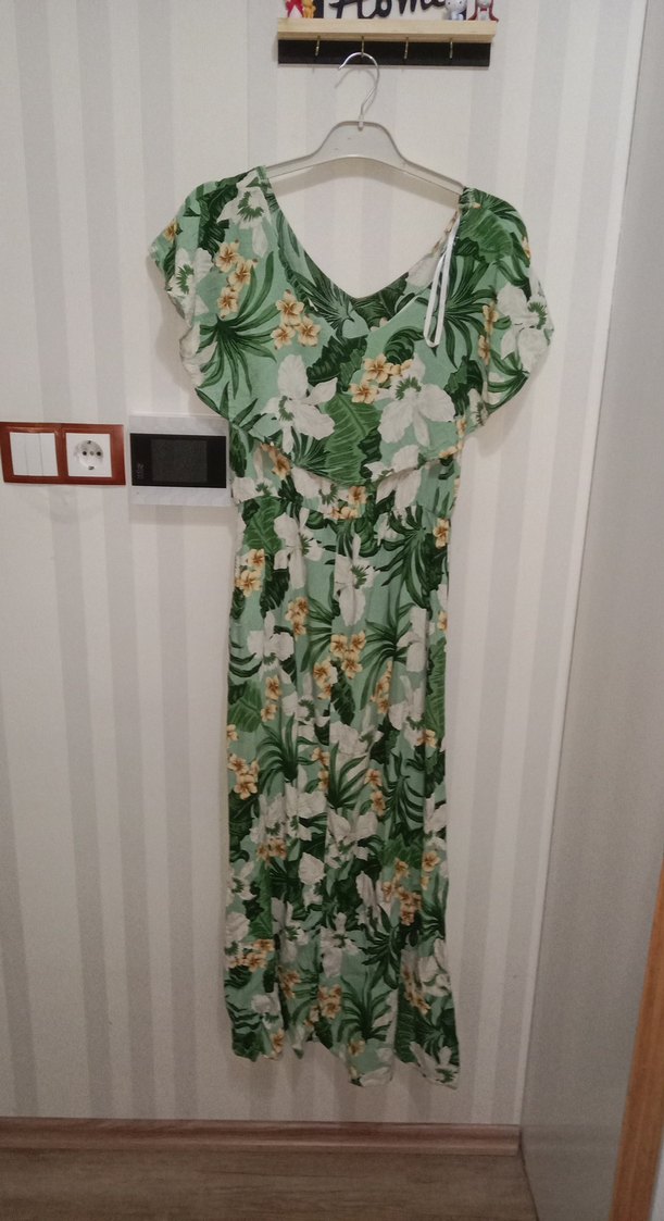 Yeşil Bohem V Yaka Uzun Elbise - Görsel 2