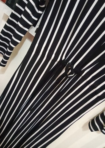 Kadın XL çizgili bel büzmeli rahat elbise - Görsel 4