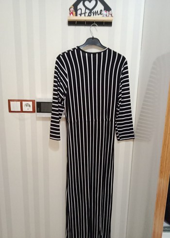 Kadın XL çizgili bel büzmeli rahat elbise - Görsel 3