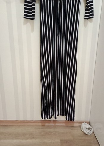 Kadın XL çizgili bel büzmeli rahat elbise - Görsel 2