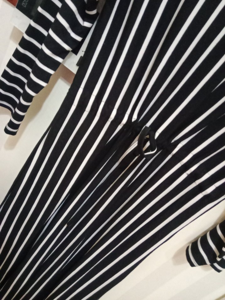 Kadın XL çizgili bel büzmeli rahat elbise - Görsel 4