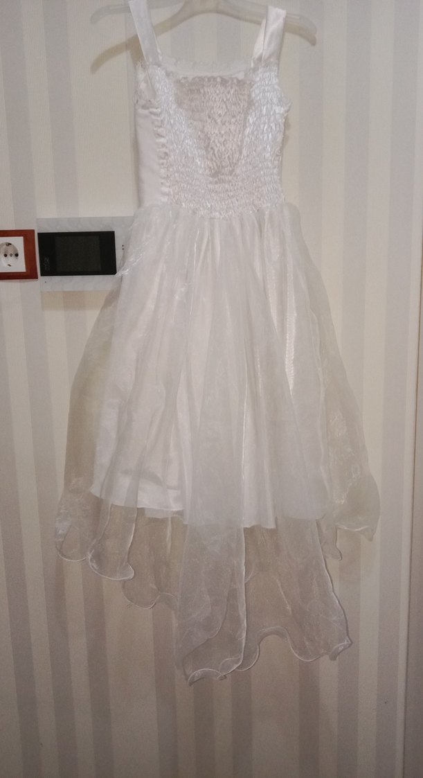 Beyaz Nakışlı Klasik Kız Çocuk Elbisesi - Görsel 2