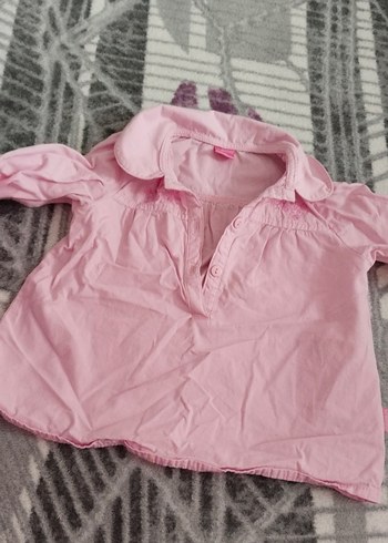 Kız Çocuk Pembe Kısa Kollu Keten Gömlek - Görsel 3